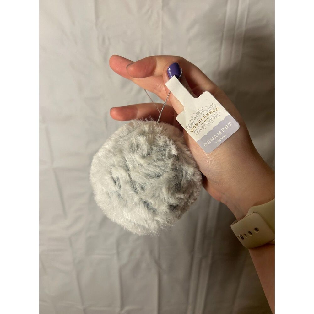 Target Wondershop Gray Faux Fur Ball Christmas Ornament Pom Pom NWT 2025